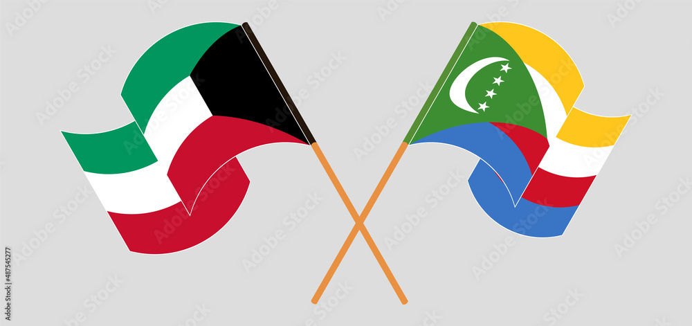 Crossed and waving flags of Kuwait and Comoros Crossed and waving flags of Kuwait and Comoros