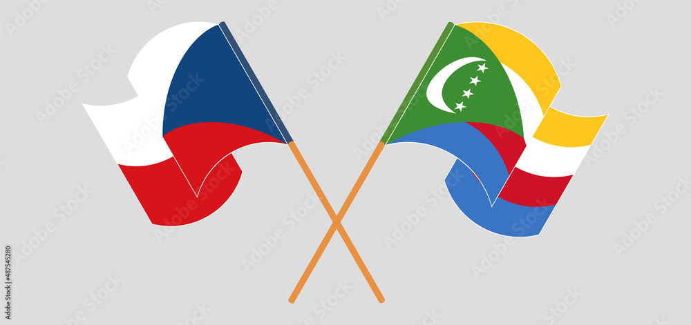 Crossed and waving flags of Czech Republic and Comoros Crossed and waving flags of Czech Republic and Comoros
