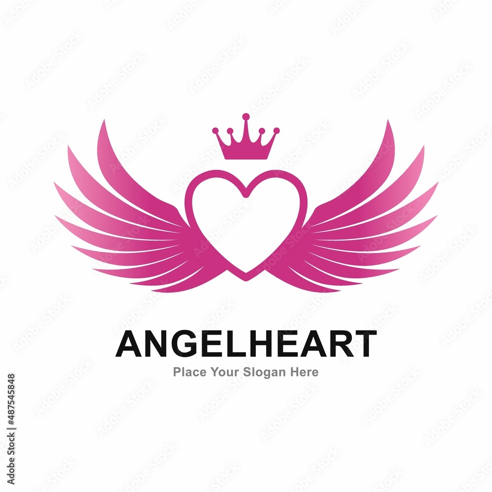 Obraz premium Heart wings with crown vector logo design. Suitable for business, web, decoration, romantic and art