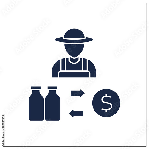 Business glyph icon. Agronomist sell dairy products. Smart farm concept. Filled flat sign. Isolated silhouette vector illustration