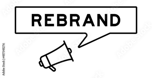 Megaphone icon with speech bubble in word rebrand on white background