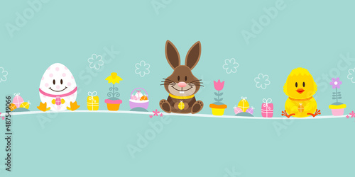 Osterei, Osterhase & Küken Icons Banner Türkis