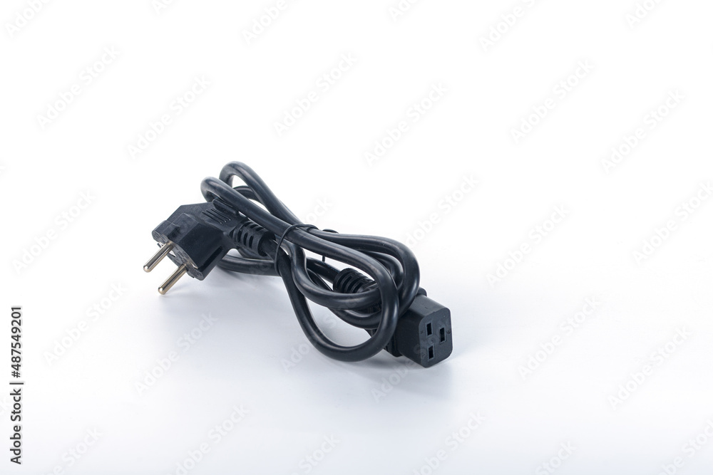 close-up view of electrical plug, red power cord isolated on white background close-up view of electrical plug, red power cord isolated on white background