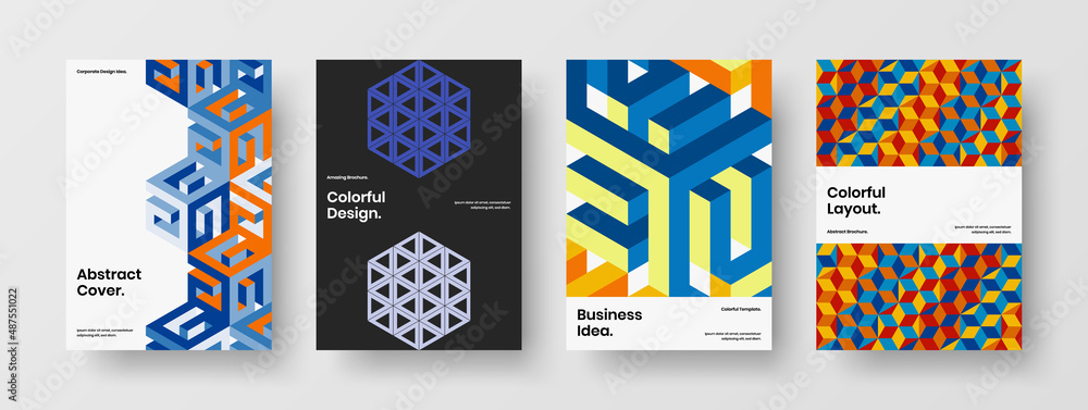 Premium company identity design vector concept collection. Bright geometric hexagons banner template set.