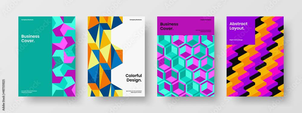 Premium geometric tiles flyer concept composition. Original catalog cover A4 design vector layout set.