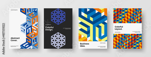 Premium company identity design vector concept collection. Bright geometric hexagons banner template set.