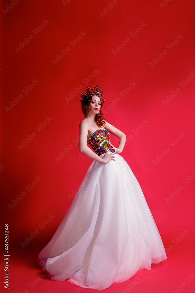 Bride on a red background in Russian style Bride on a red background in Russian style