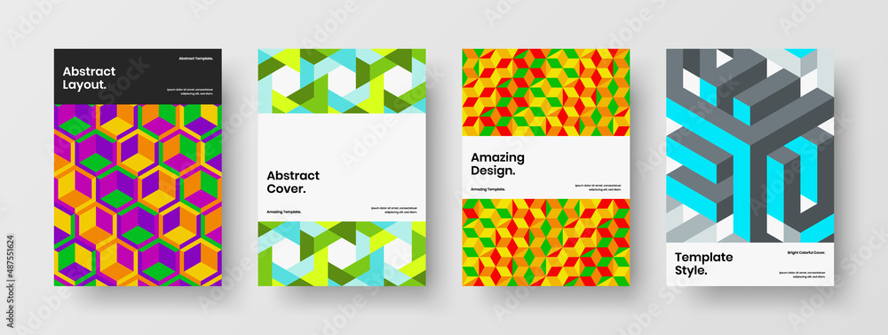 Amazing mosaic shapes corporate brochure illustration set. Premium book cover A4 design vector concept composition.