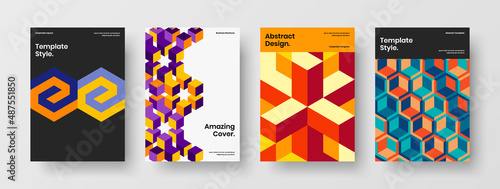Clean journal cover A4 design vector illustration bundle. Original geometric shapes corporate brochure template set.