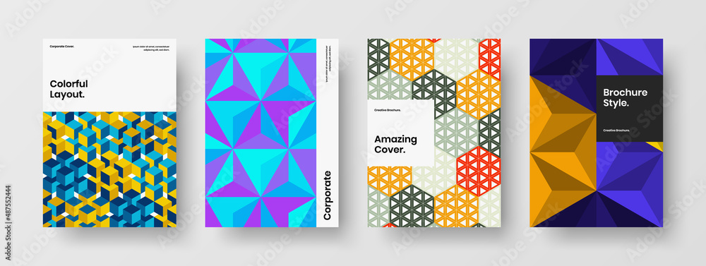 Clean geometric pattern company cover concept composition. Colorful corporate identity design vector layout set. Clean geometric pattern company cover concept composition. Colorful corporate identity design vector layout set.