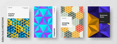 Clean geometric pattern company cover concept composition. Colorful corporate identity design vector layout set.