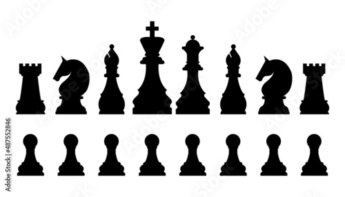 Fotografiet Chess pieces in outline and silhouette style