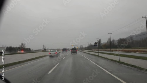 Rainy wet highway traffic signs realtime