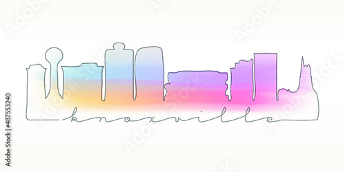Knoxville, TN, USA Skyline Watercolor City Illustration. Famous Buildings Silhouette Hand Drawn Doodle Art. Vector Landmark Sketch Drawing.