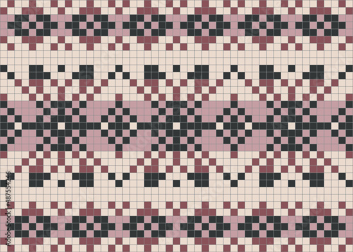Nordic Fair Isle knitting seamless pattern, traditional scandinavian knitted border, vector geometric background © Olga Begak Art