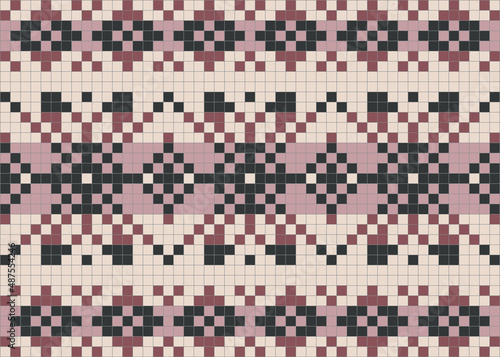 Nordic Fair Isle knitting seamless pattern, traditional scandinavian knitted border, vector geometric background