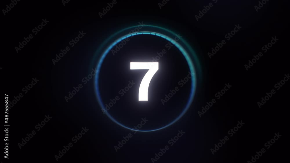 10 to 0 Neon Light Countdown. Futuristic Glowing circles on black background. Top ten counter. 10 second timer in bright blue Digital Hi-tech interface. 10 to 0 Neon Light Countdown. Futuristic Glowing circles on black background. Top ten counter. 10 second timer in bright blue Digital Hi-tech interface.