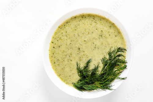 spinach cream soup on the white
