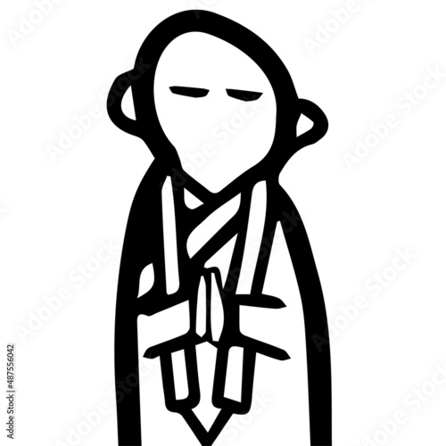 手を合わせるお坊さんの線画イラスト