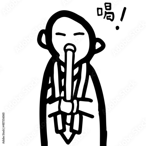 お坊さんが喝を入れる線画イラスト
