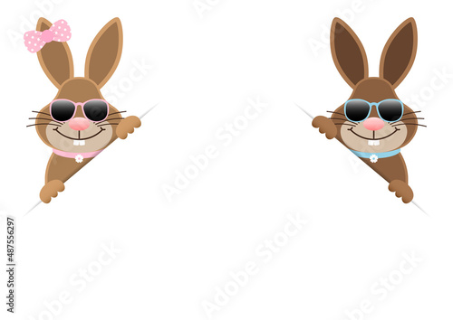 2 Osterhasen Mädchen & Junge Sonnenbrille Banner Diagonal Außen
