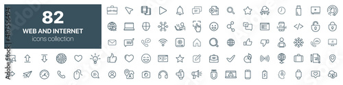 Web and internet line icons collection. Big UI icon set. Thin outline icons pack. Vector illustration eps10