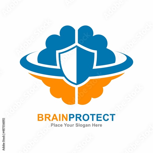 Brain shield vector logo template. Suitable for business, security, protection, web, health care and information