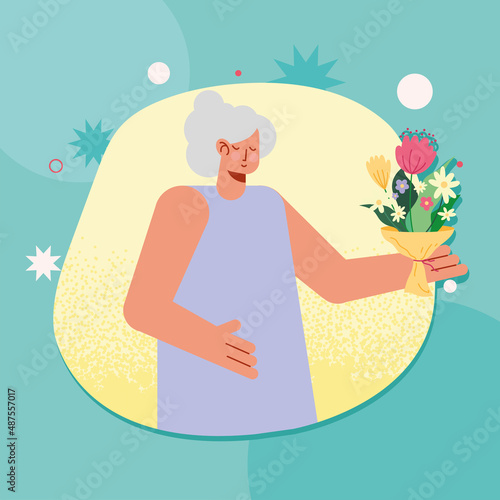 old woman with flowers