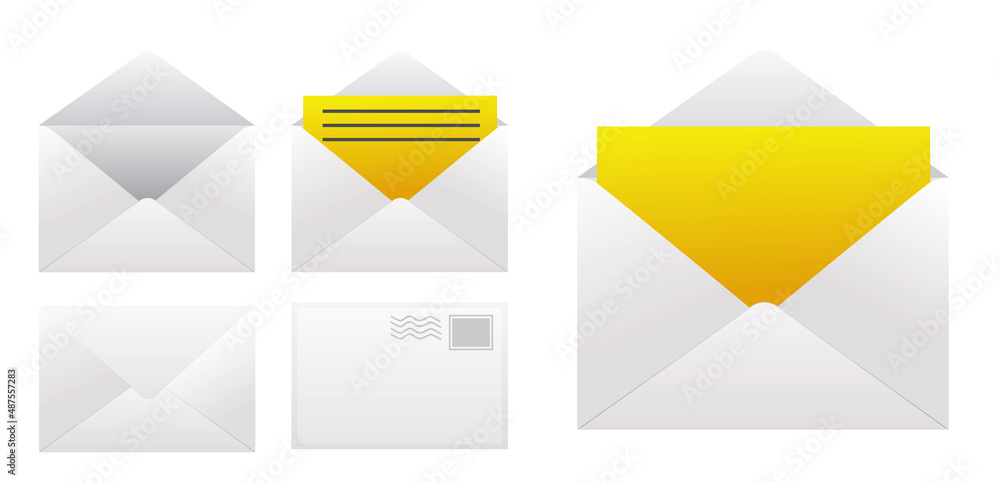 realistic envelopes open and closed isolated on white background, white blank set of envelope.
realistic envelopes open and closed isolated on white background, white blank set of envelope.