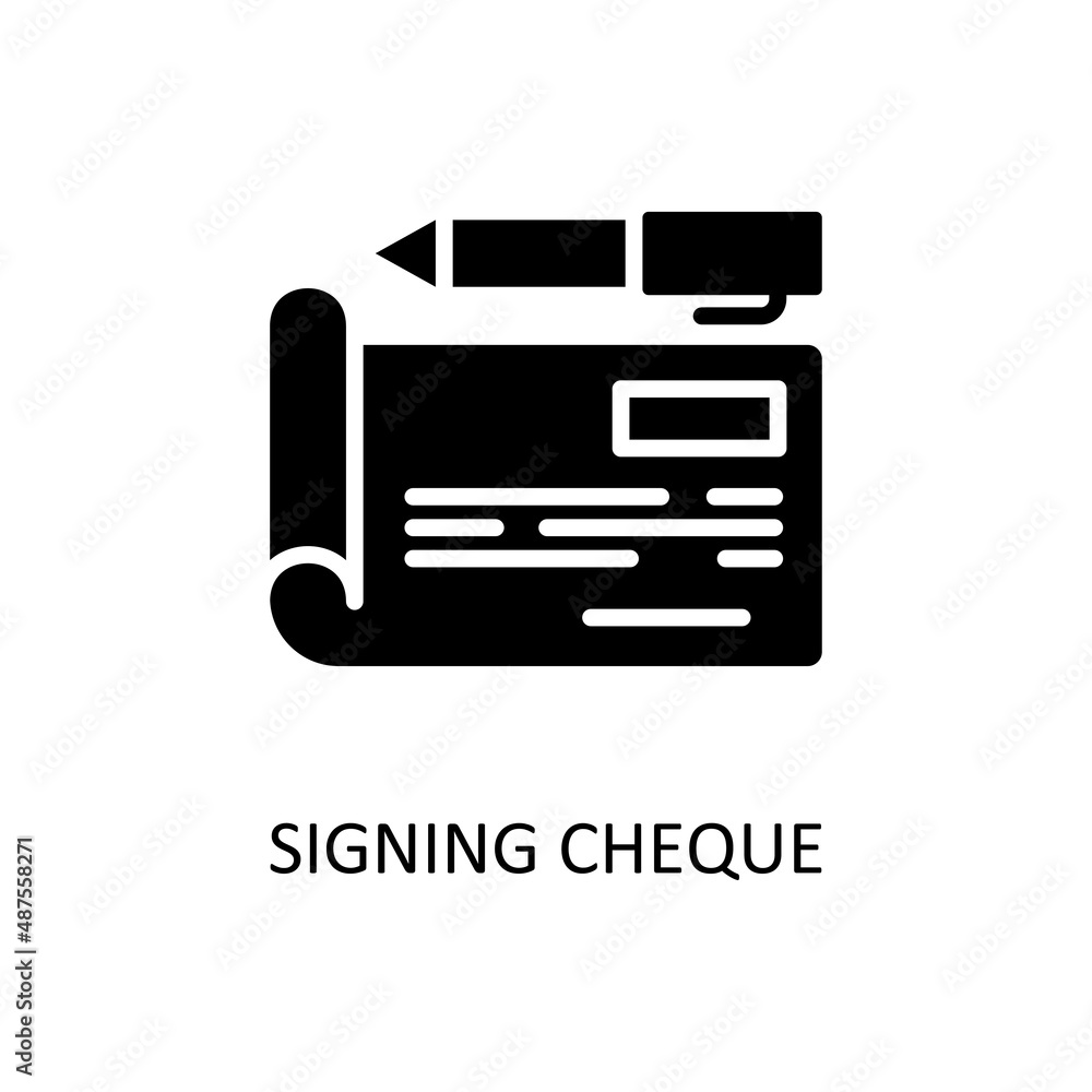 Signing Cheque Vector Solid Icon Design illustration. Banking and Payment Symbol on White background EPS 10 File