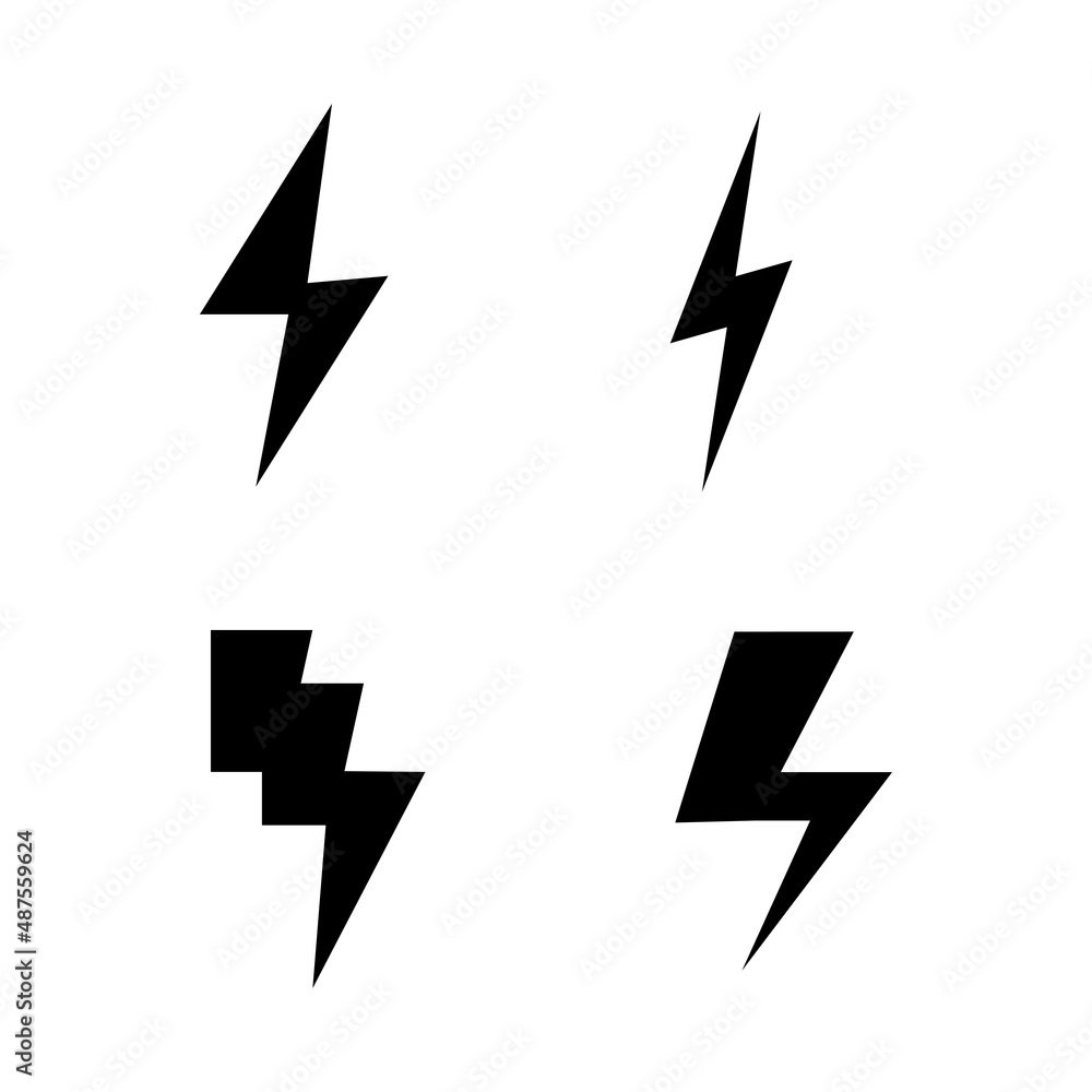 Set Lightning bolt. Thunderbolt, lightning strike. Modern flat style vector illustration. Set Lightning bolt. Thunderbolt, lightning strike. Modern flat style vector illustration.