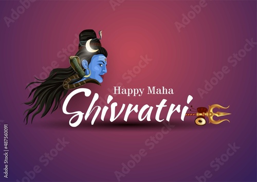 happy maha Shivratri with trisulam, a Hindu festival celebrated of lord shiva night, english calligraphy. vector illustration design