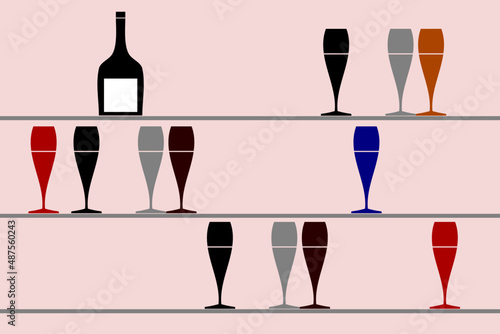 Groups of wine glass on shelf for decorated in resturant or shop.