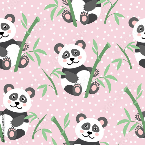 Seamless pattern with cute baby panda