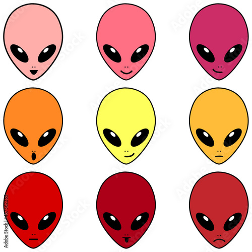 Vector illustration set of alien heads with different  emotions.