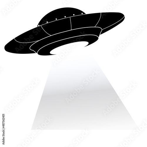 Ufo in the sky. Aliens spaceship spotlight, space object isolated on white background. Illustration ufo spotlight, alien spaceship.