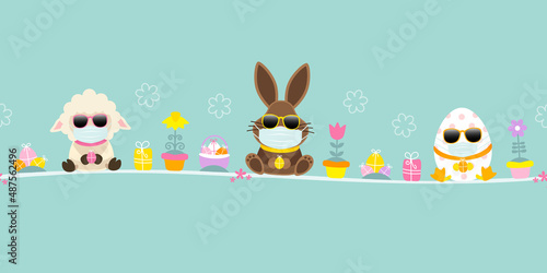 Schaf, Osterhase & Osterei Maske Sonnenbrille Icons Banner Türkis