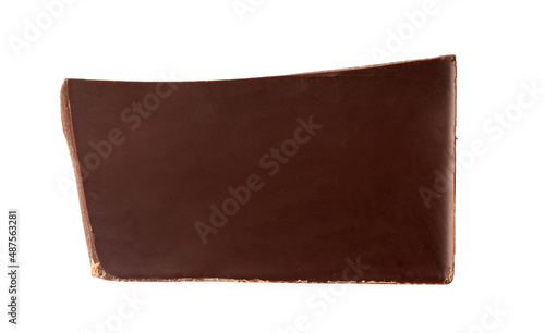 Piece of dark chocolate isolated on white background