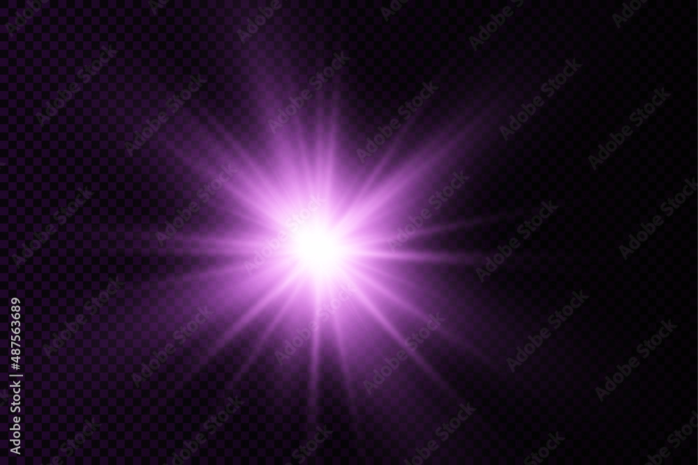 Purple glowing light star, violet burst sun rays. Purple glowing light star, violet burst sun rays.