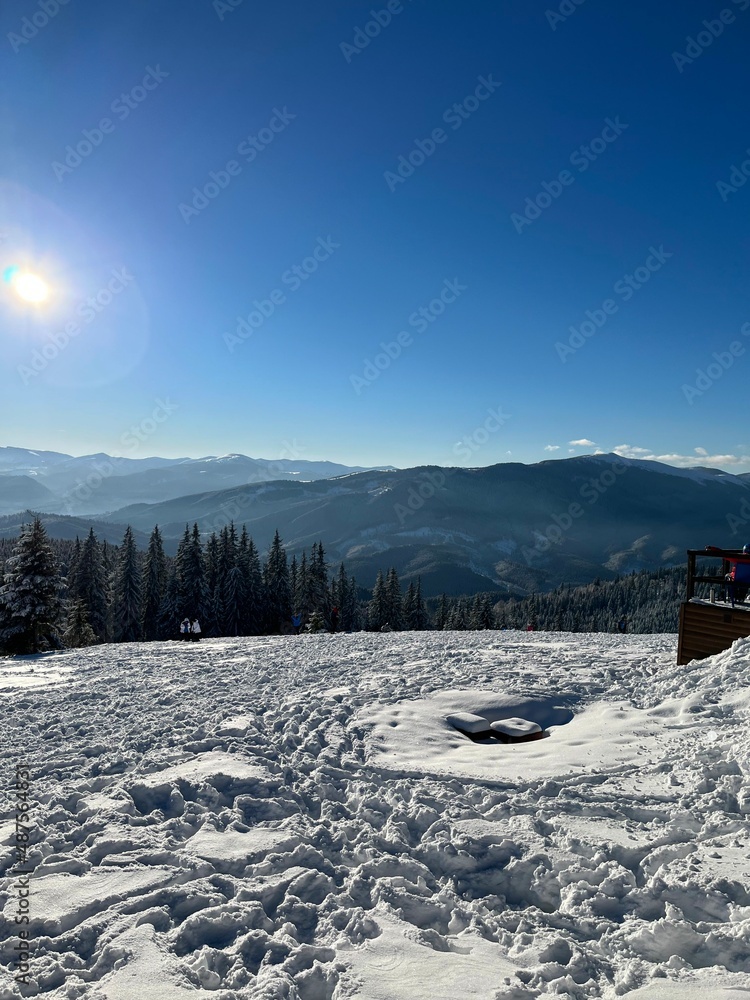 Winter mountain landscape. Carpathian Mountains, Ukraine