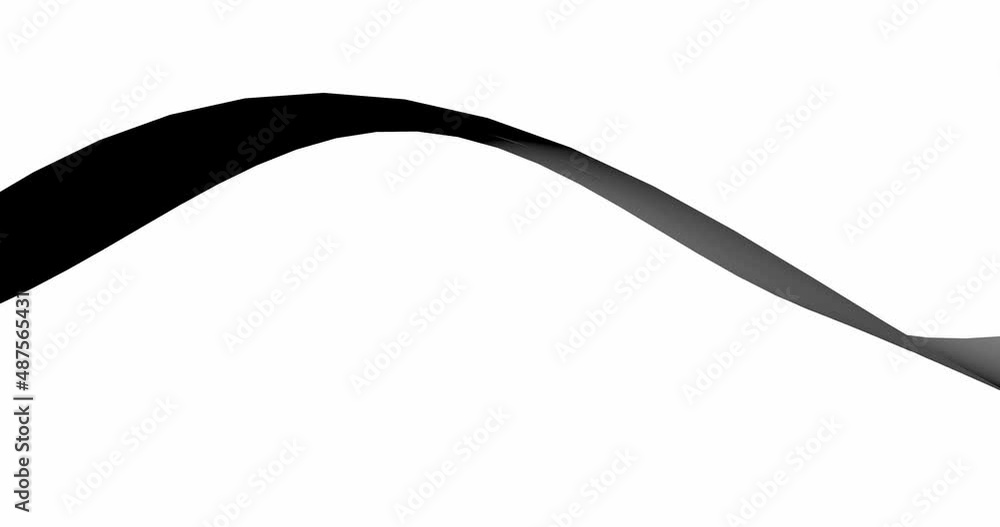 A black ribbon twists on a white background. The movement of the figure in waves. A black ribbon twists on a white background. The movement of the figure in waves.