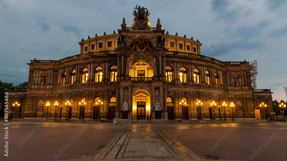 Semper Opera House at dusk, Dresden. Germany