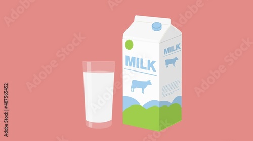Vector Isolated Illustration of a Milk Box and a Glass of Milk 