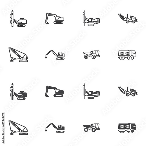 Construction vehicle icon set