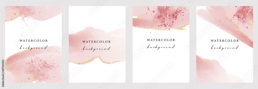 Set of vector watercolor universal backgrounds with copy space for text. Design for social media, card, invitation, brochure, cover.