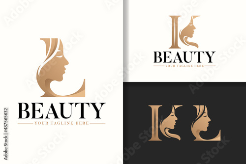 Feminine monogram logo letter K and L with woman silhouette