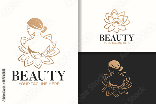 Feminine beauty woman and lotus logo template