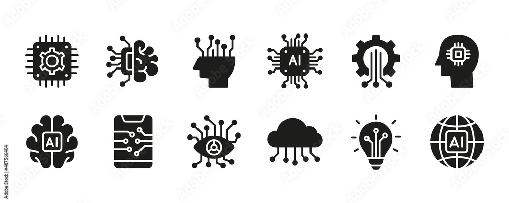 Obraz premium Artificial intelligence icon set. Vector graphic illustration.