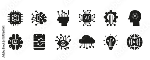 Artificial intelligence icon set. Vector graphic illustration.