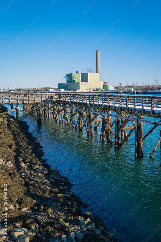 Boardwalk connected to the jetty on Cape Cod Canal